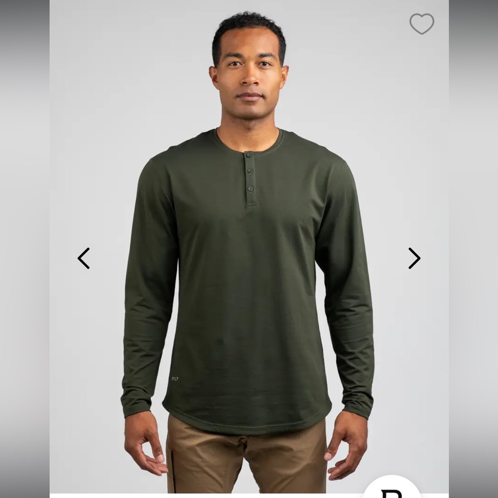 Men's forest green drop cut Long Sleeve Henley Shirt